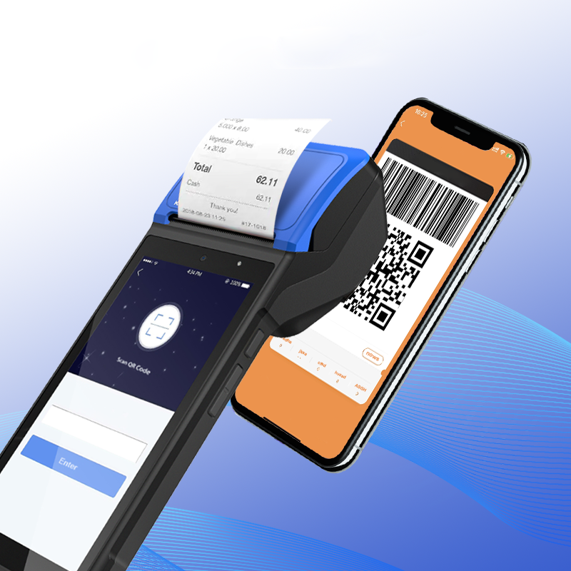 Spira V510 handheld PDA with integrated thermal printer scanning a mobile barcode